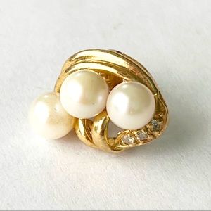 Town And Country 14K Yellow Gold Pearl Diamond Single Stud Earring Vintage
